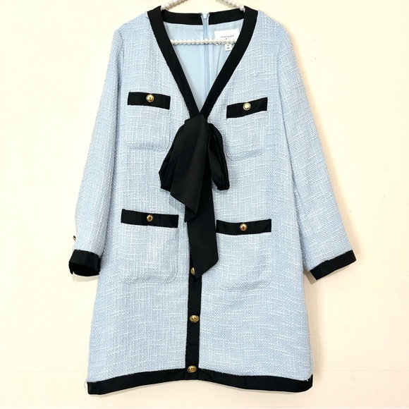 Tuckernuck Pomander Place Light Blue Coco Tweed Bow Dress SIZE MEDIUM - Picture 4 of 9